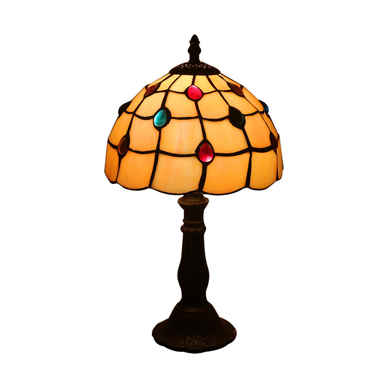 Retro Yellow Glass Bedside Lamp with LED Lights