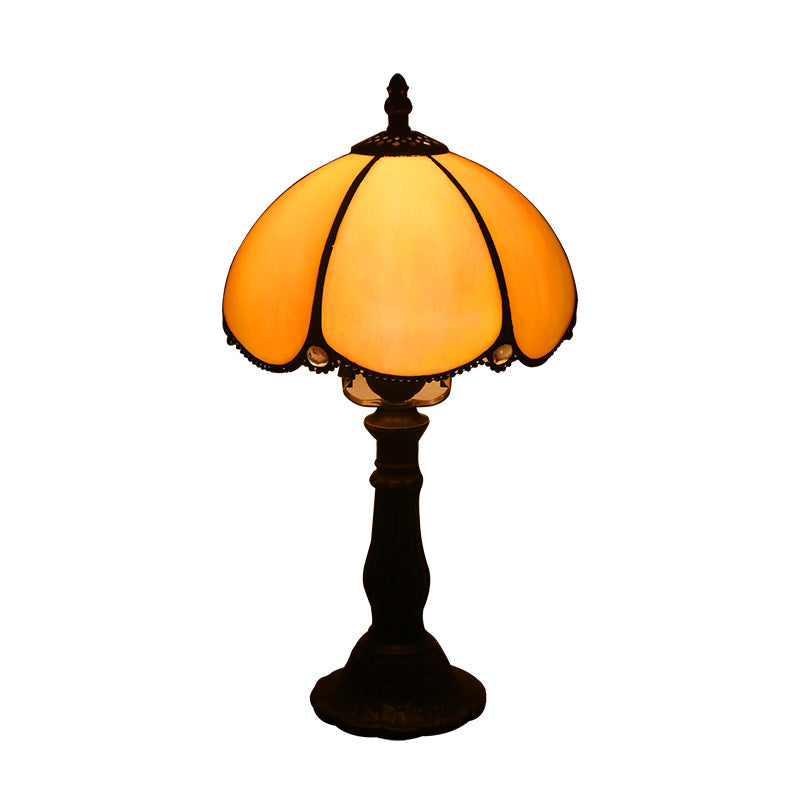 Retro Yellow Glass Bedside Lamp with LED Lights