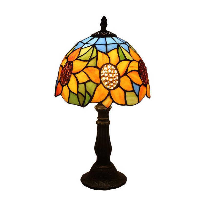 Retro Yellow Glass Bedside Lamp with LED Lights